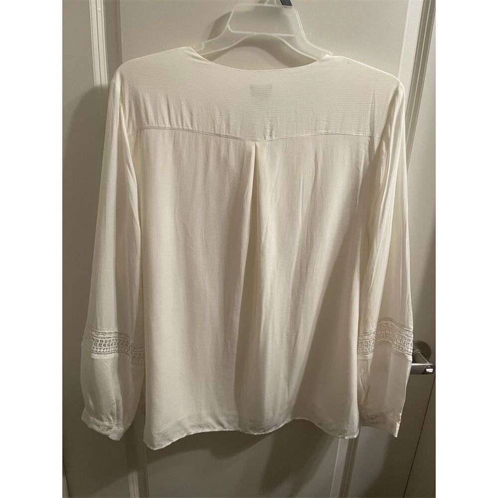 Chicos Women's Ivory Lace-Trim Collared Blouse Size S Long Sleeve - Picture 3 of 11